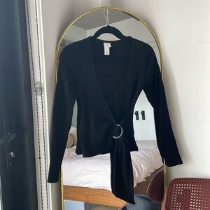 H&M Black Textured Wrap Top XS